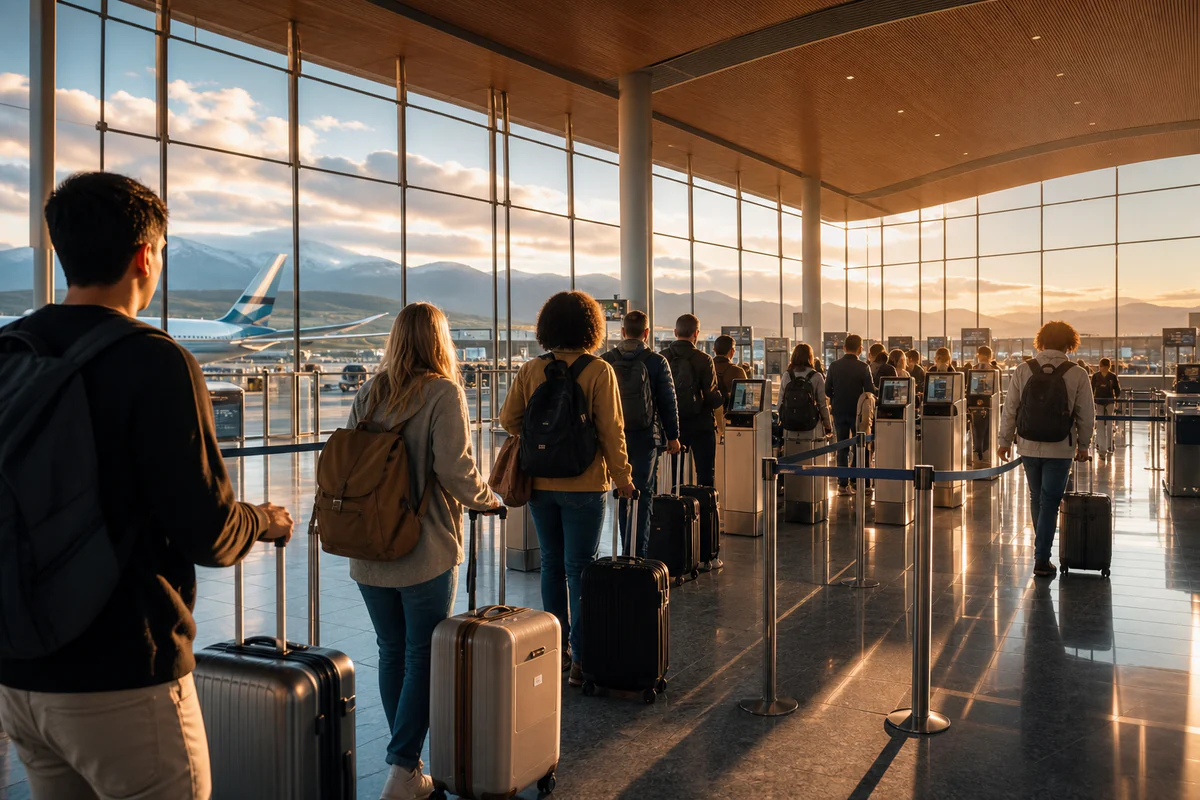 International travellers in a modern airport, illustrating How to Track Days Across Countries for Tax Residency (And Why Most Methods Fail).